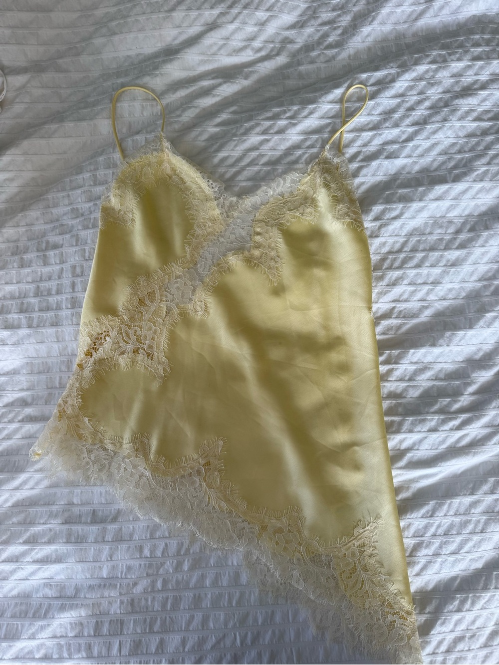 Zara Yellow Lace-Trim Satin Slip Tank Top